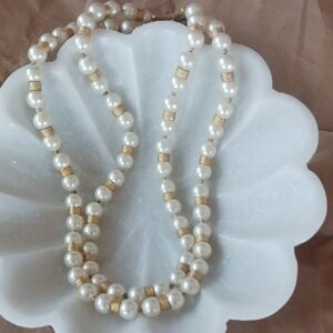 VTG 2-strand Faux Pearl with Brushed Gold Findings. Unsigned